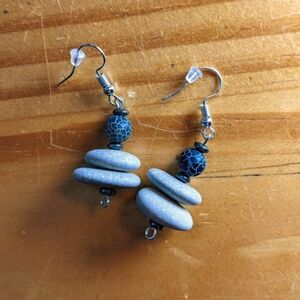 Lake Stone Earrings with Crackled Glass Beads
